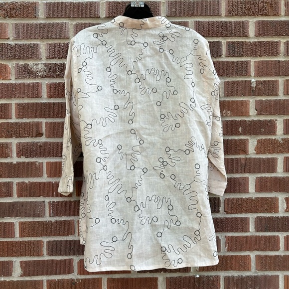 Saint Tropez West Linen Cream color black swirls 3/4 sleeve Blouse Shirt Sz 1X - Picture 4 of 10